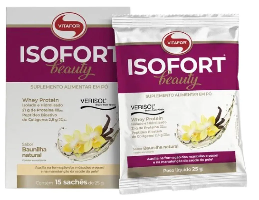 Whey Protein Isolado Vitafor Isofort Beauty Baunilha Sachê 25g 15 unidades