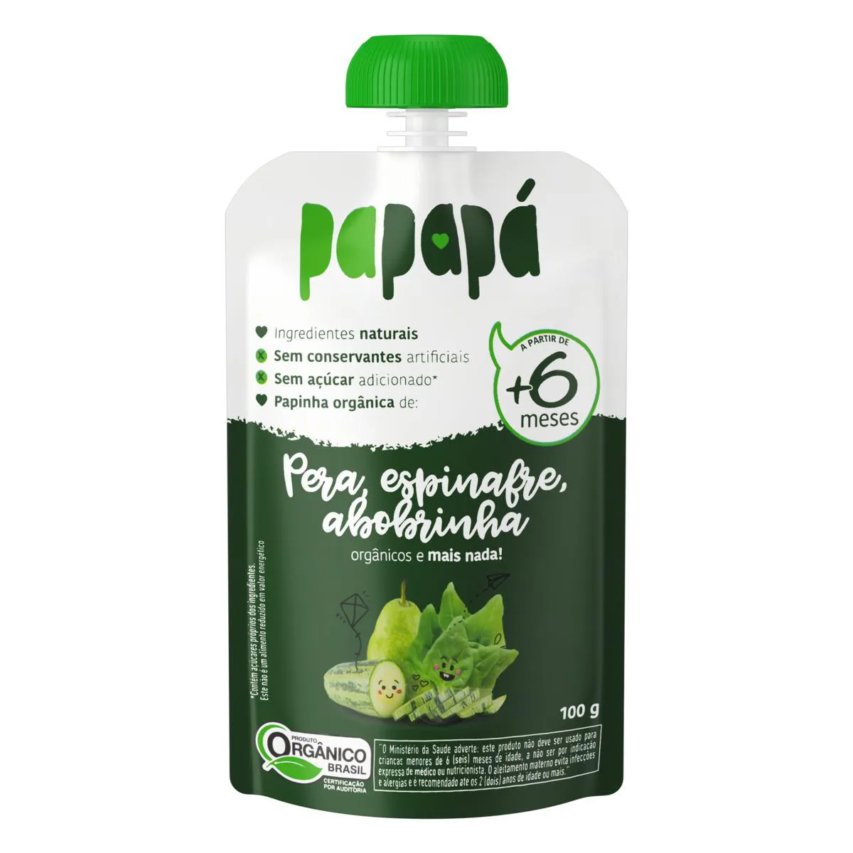 KIT 6X: PAPINHA ORGâNICA DE PERA ESPINAFRE E ABOBRINHA PAPAPá 100G