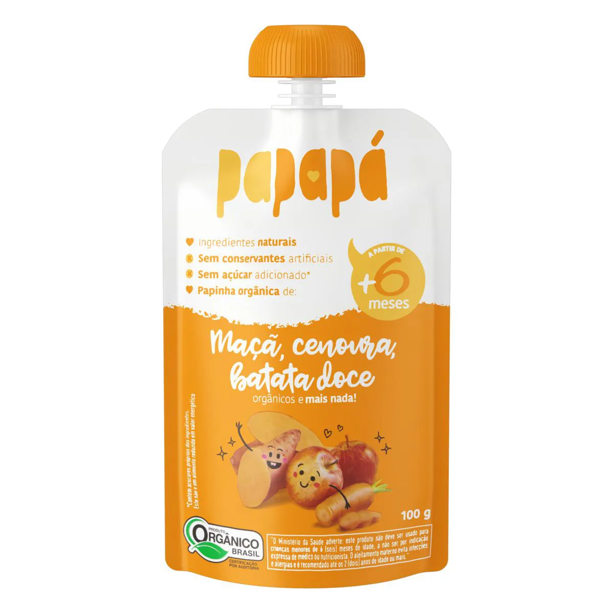 KIT 6X: PAPINHA ORGâNICA DE MAçã CENOURA E BATATA DOCE PAPAPá 100G