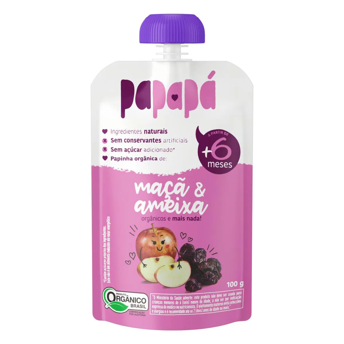 KIT 6X: PAPINHA ORGâNICA DE MAçã E AMEIXA PAPAPá 100G