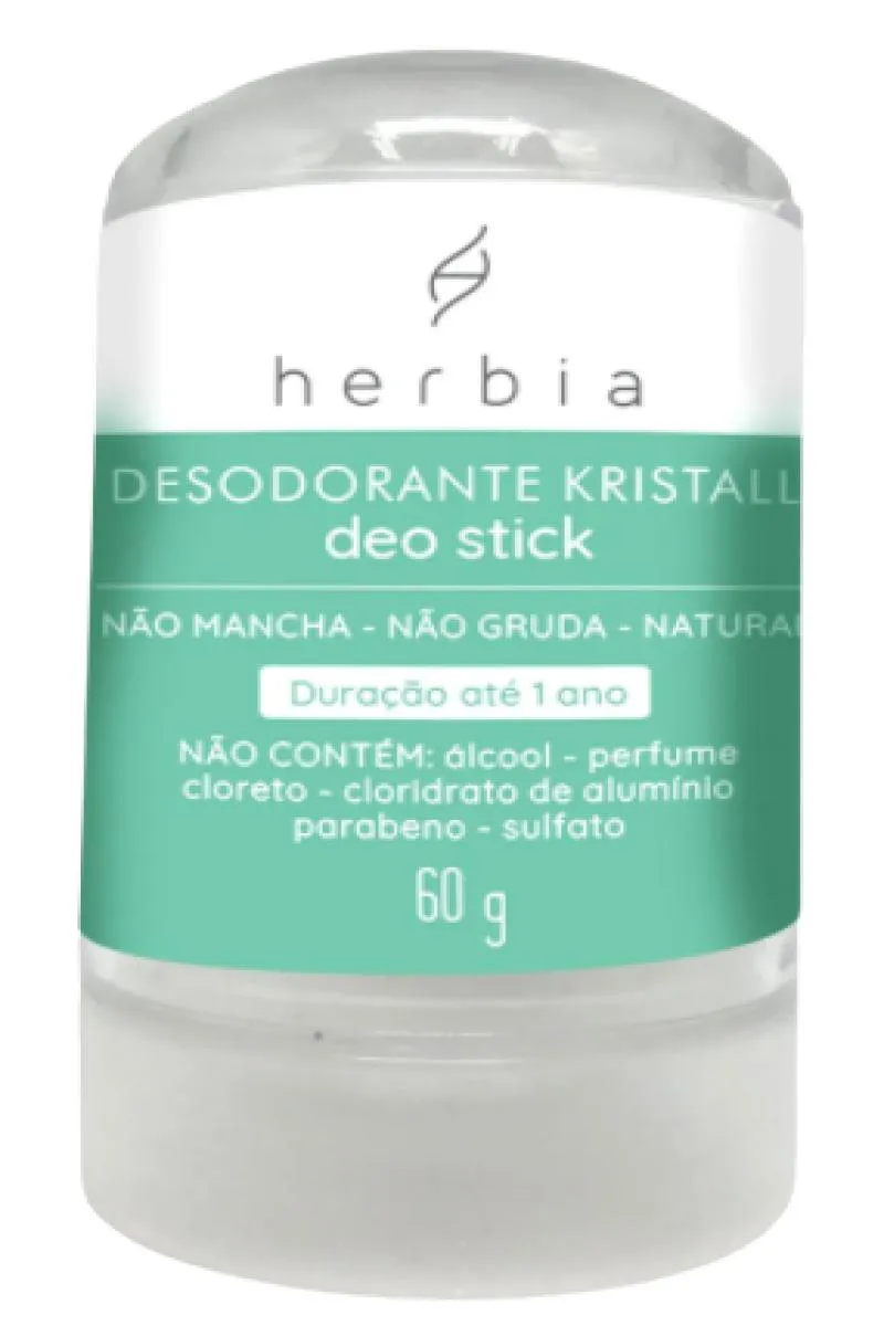 Desodorante Vegano Sem Alumínio Stick Cristal Herbia Kristall Sem Álcool Sem Perfume 60g 