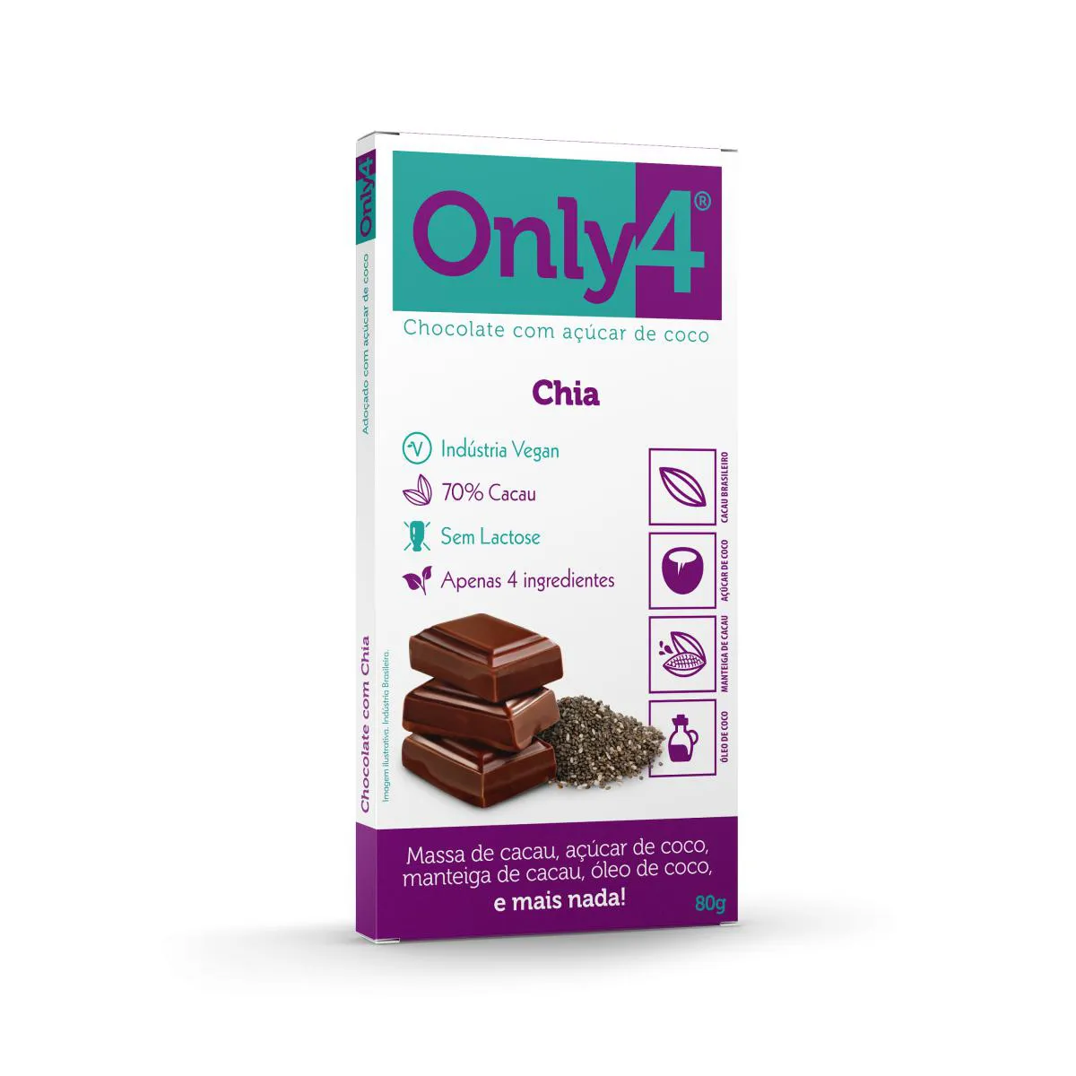 KIT 6X: CHOCOLATE 70% CACAU CHIA S/LACTOSE VEGANO ONLY4 80G