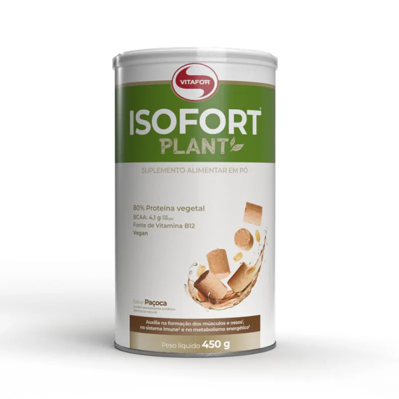 Proteína Vegetal Isolada em Pó Vitafor ISOFort Plant Paçoca 450g