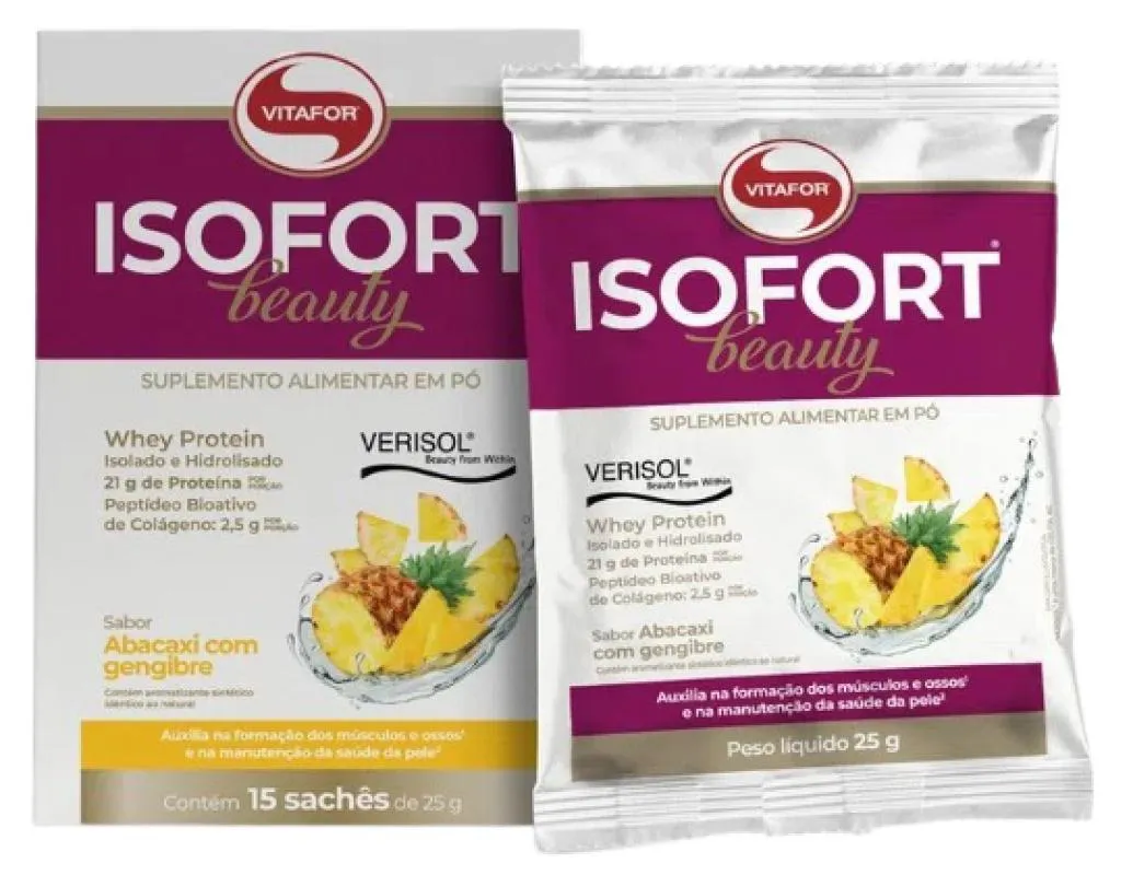 ISOFORT BEAUTY WHEY PROTEIN ABACAXI 25G VITAFOR 15 SACHêS