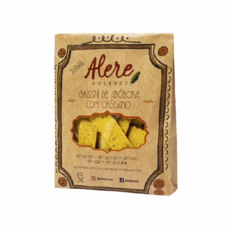 KIT 6X: BISCOITO GRISSINI ABóBORA/ORéGANO SEM GLúTEN ALERE 50G
