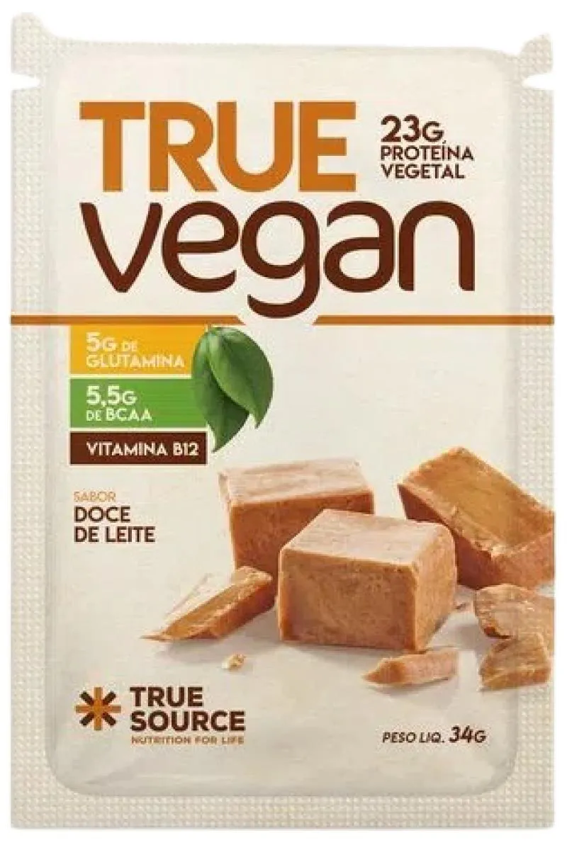 Kit Proteína Vegetal True Source True Vegan Doce de Leite Sachê 34g 6 unidades