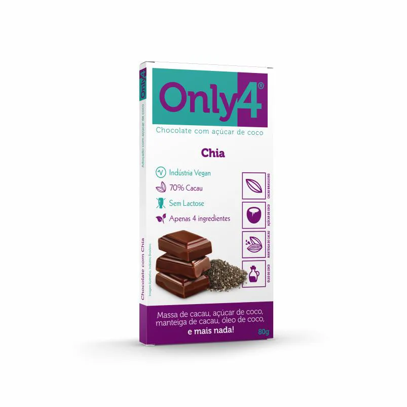 KIT 2X: CHOCOLATE 70% CACAU CHIA S/ LACTOSE VEGANO ONLY4 80G