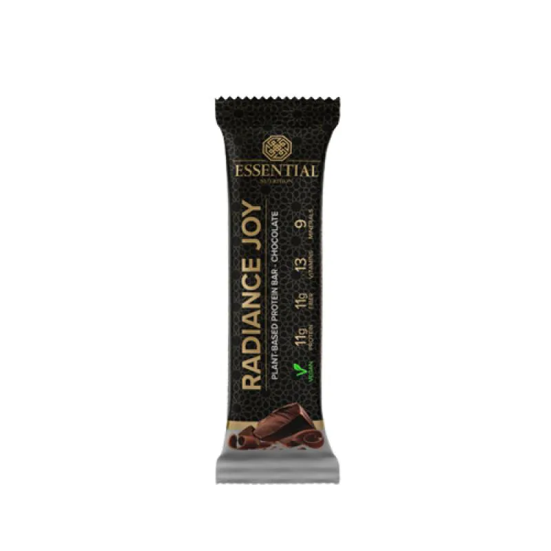 Kit Barra de Proteína Vegetal Essential Nutrition Radiance Joy Chocolate 50g 3 unidades