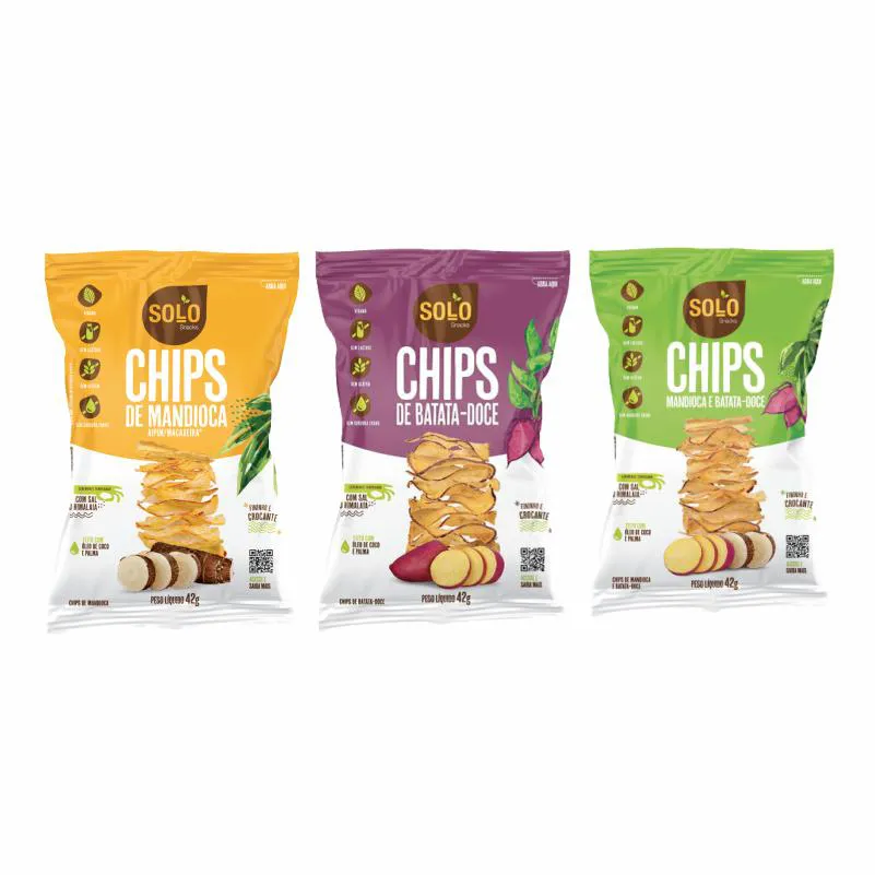 KIT 3 VEGETAIS ASSADOS SOLO SNACKS: MANDIOCA, BATATA DOCE, MIX