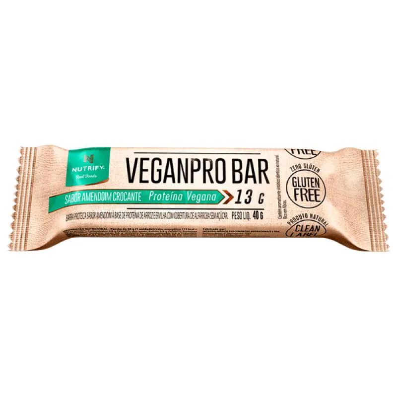 Kit Barra de Proteína Vegetal Nutrify VeganPro Amendoim 40g 3 unidades