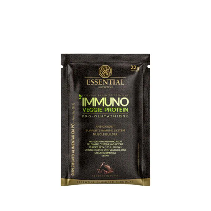 Kit Proteína Vegetal em Pó Essential Nutrition Imunno Veggie Protein Pro-Glutathione Cacau 36,6g 3 unidades