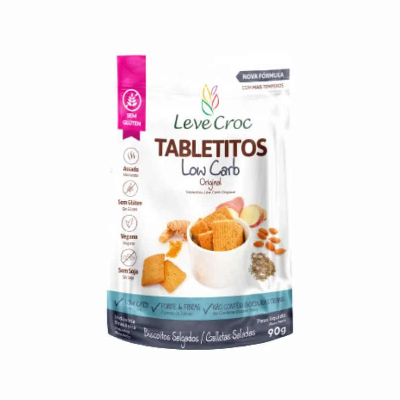 BISCOITO TABLETITO ORIGINAL LOW CARB SEM GLúTEN LEVE CROCK 90G