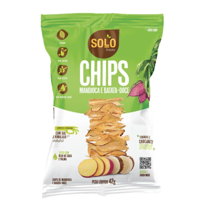 CHIPS DE BATATA DOCE E MANDIOCA ASSADO SOLO SNACKS 42G