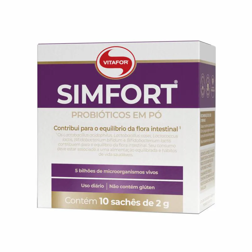 KIT 2X: SIMFORT PROBIóTICO COM 5 ESPéCIES 2G VITAFOR 10 SACHêS