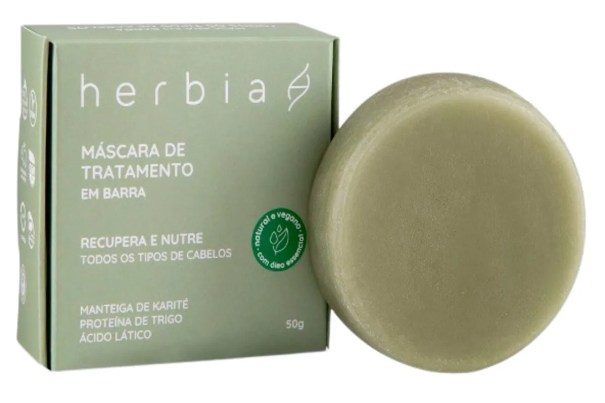 MáSCARA CAPILAR EM BARRA PARA TODOS OS TIPOS DE CABELO HERBIA 50G