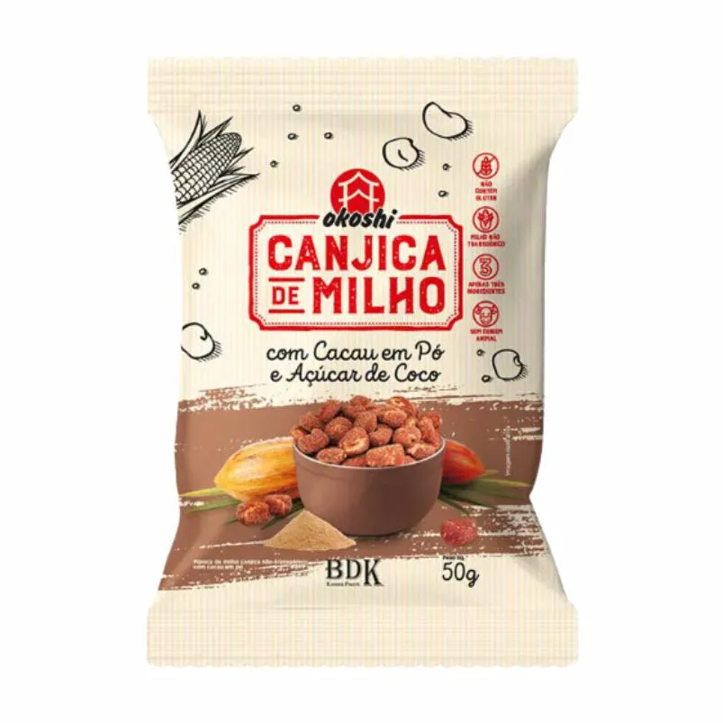 CANJICA DE MILHO COM CACAU E AçúCAR DE COCO OKOSHI 50G