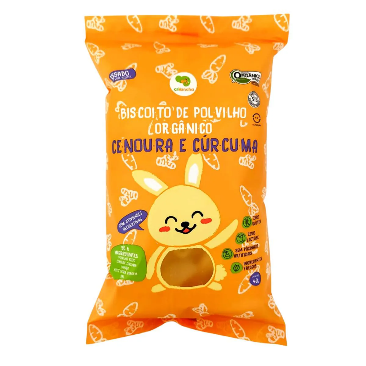 BISCOITO DE POLVILHO CENOURA E CúRCUMA VEGANO ORGâNICO CRILANCHA 40G