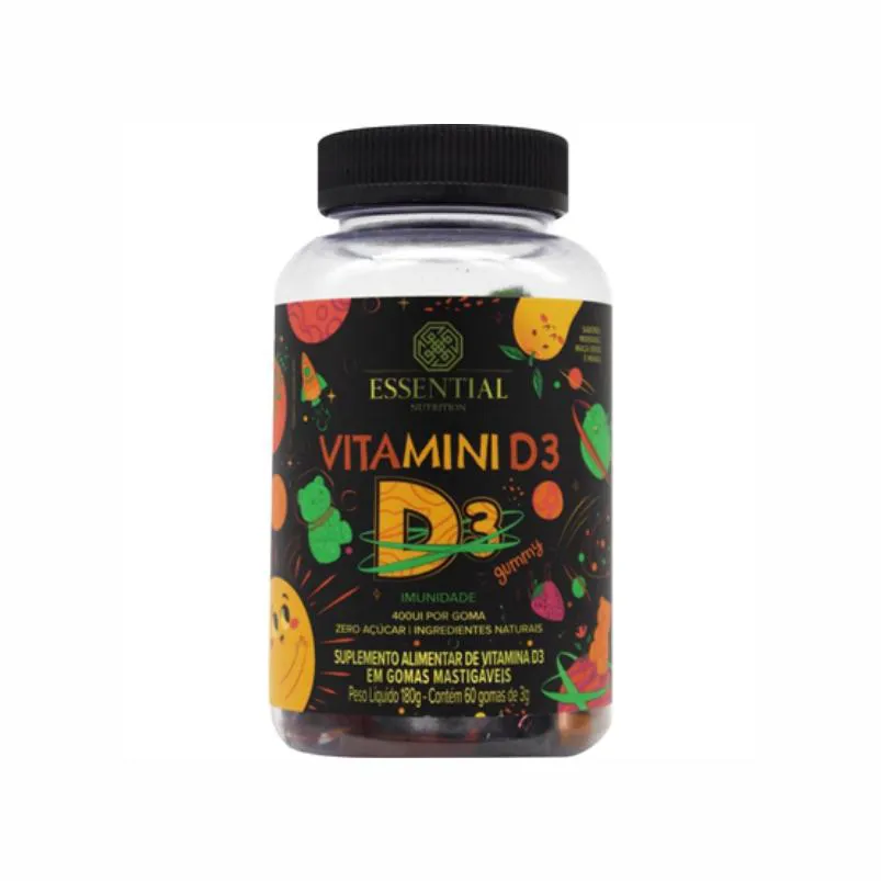 Vitamina D Essential Nutrition Vitamini D Morango, Manga e Maçã Verde 60 gomas