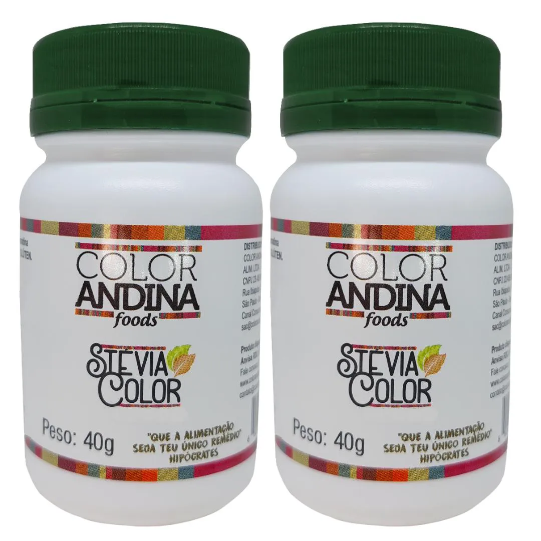 ADOçANTE DIETéTICO STéVIA COLOR ANDINA FOOD, 2 POTES 40G