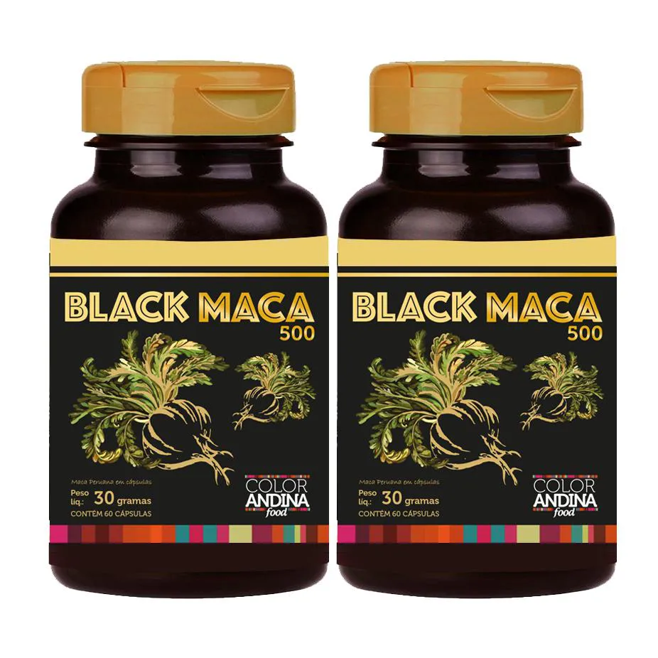 Kit Maca Peruana Preta Color Andina Food Black Maca 500 60 cápsulas 2 unidades
