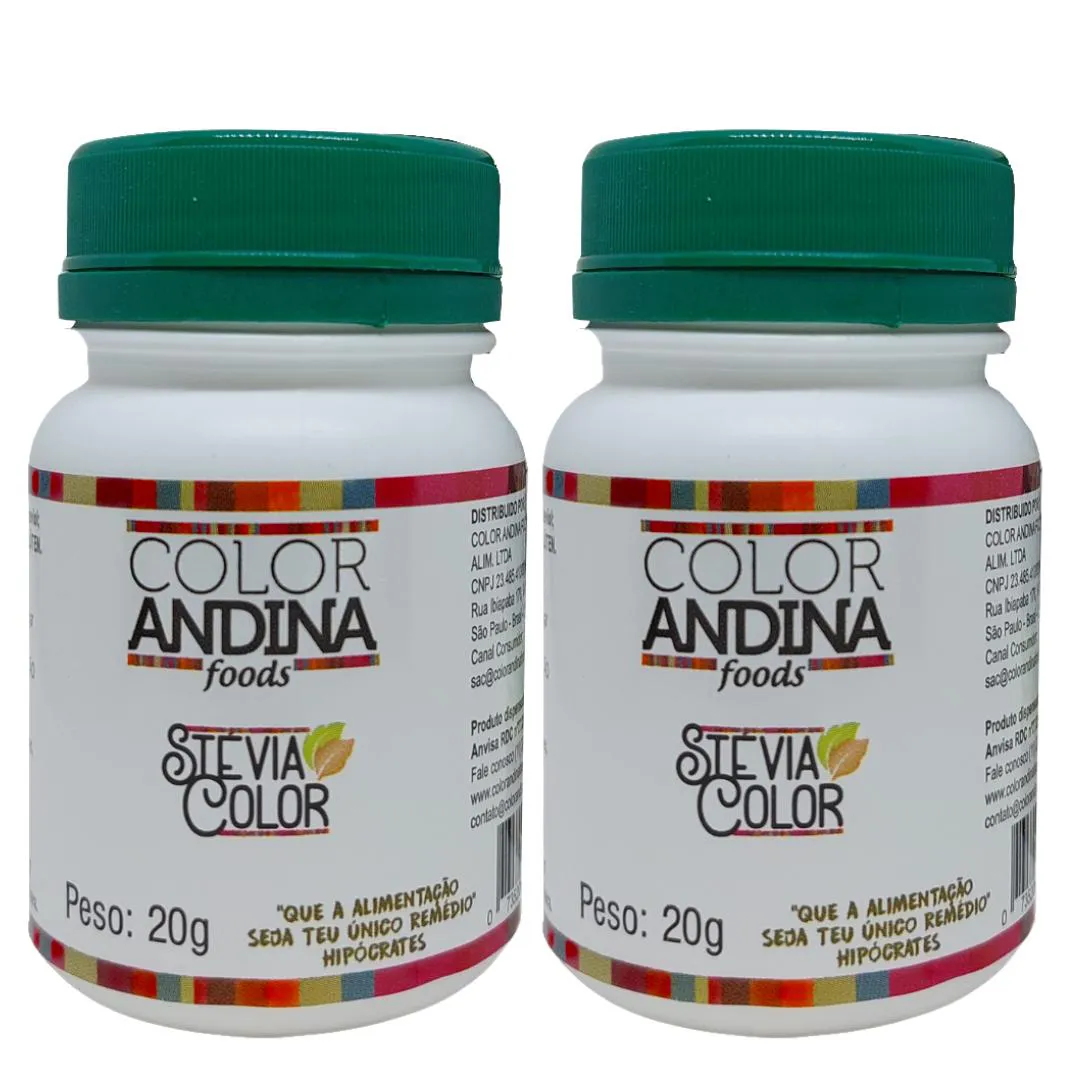 ADOçANTE DIETéTICO STéVIA COLOR ANDINA FOOD, 2 POTES DE 20G