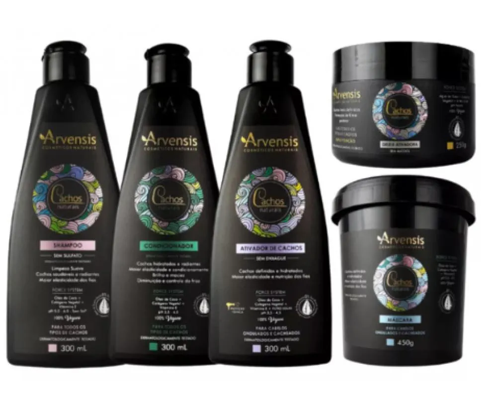 KIT ARVENSIS CACHOS SHAMPOO CONDICIONADOR ATIVADOR MáSCARA ONDULADOS GELEIA SUAVE