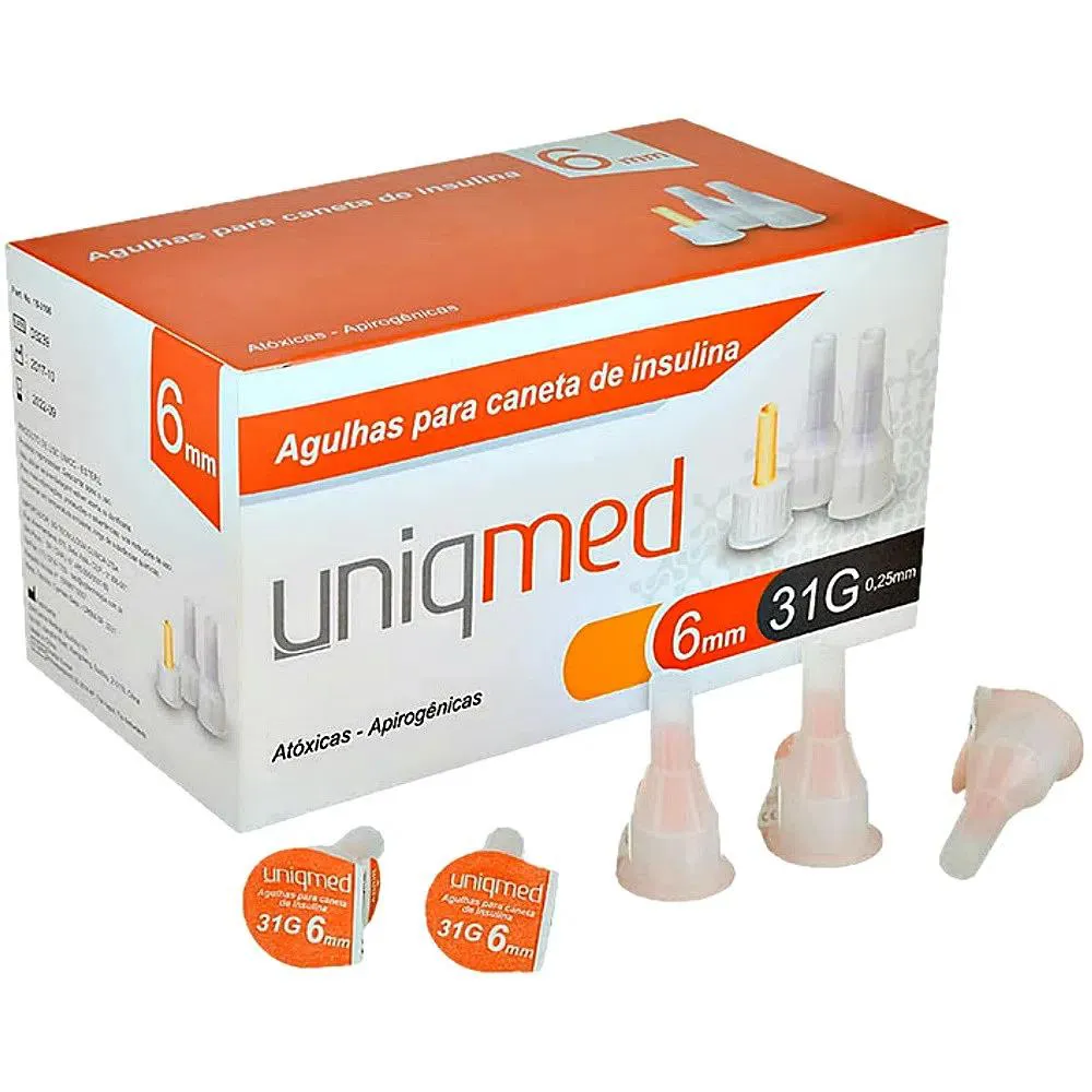 AGULHA PARA CANETA DE INSULINA CAIXA COM 100 UNIDADES - UNIQMED 6MM X 31G