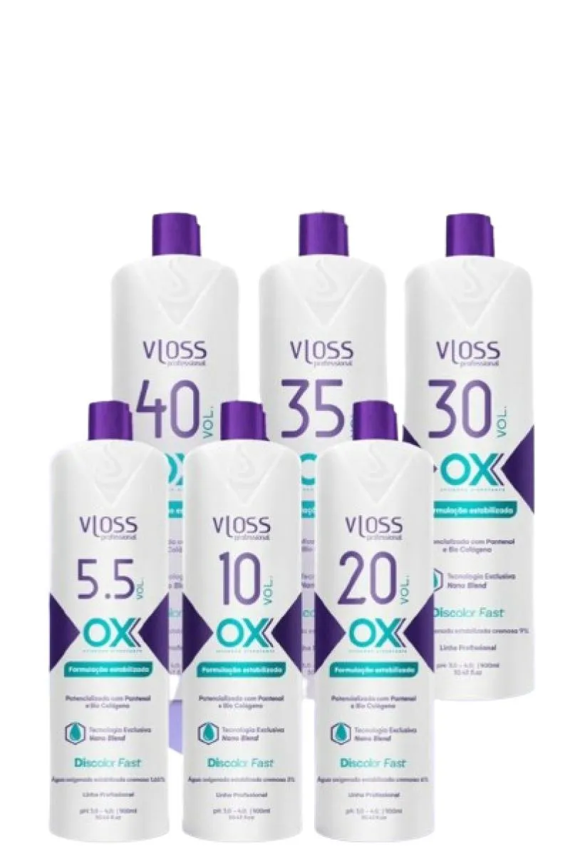 COMBO VLOSS EMULSãO REVELADORA OX 5.5,10,20,30,35 E 40 VOLUMES 900ML