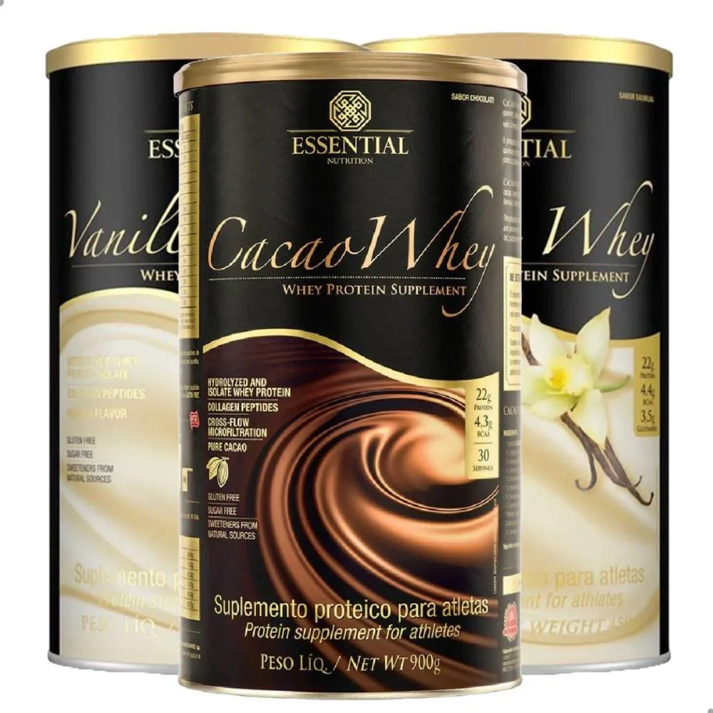 Kit Whey Protein Essential Nutrition Vanilla Whey 900g 2 unidades + Cacao Whey 900g 
