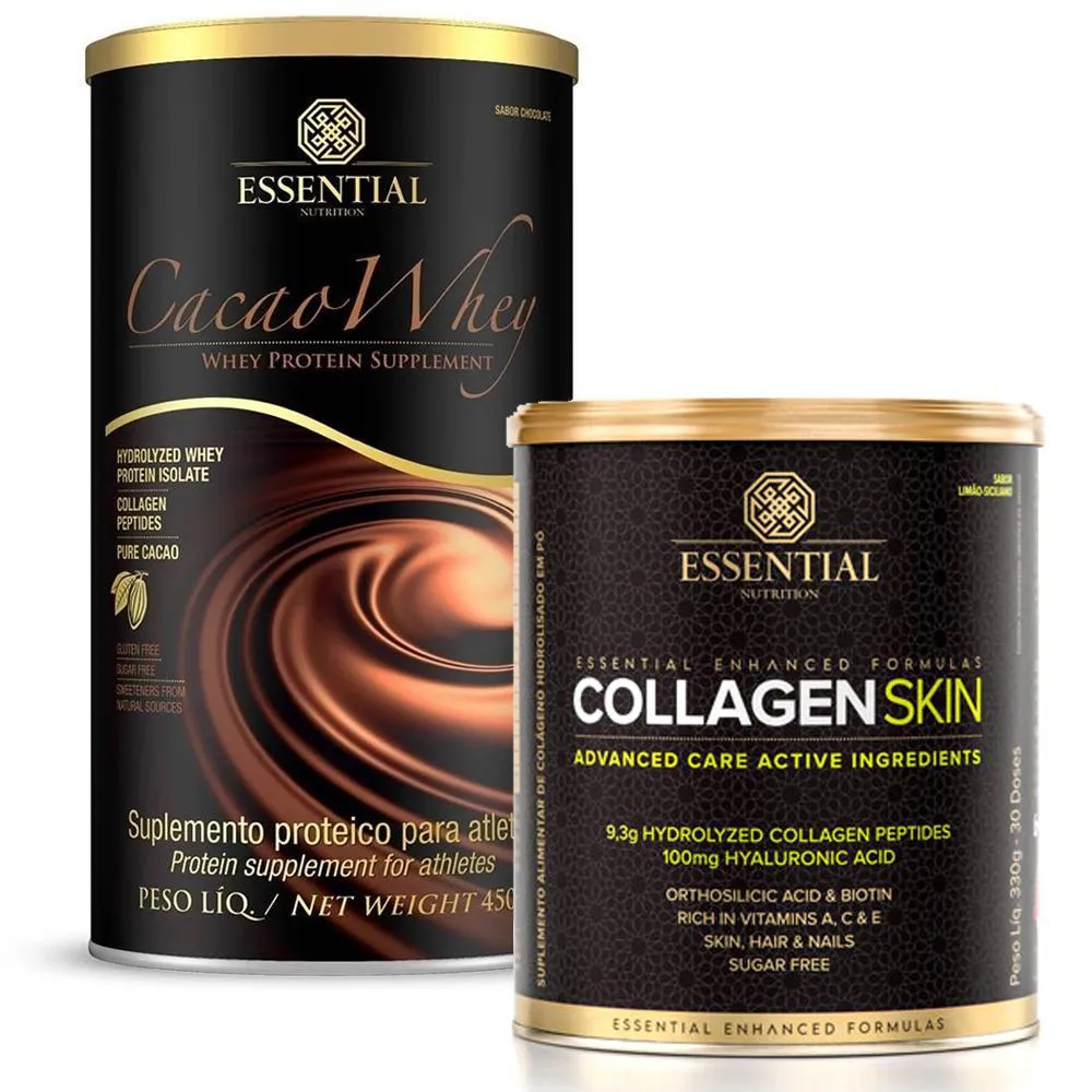 KIT CACAO WHEY PROTEIN 450G + COLLAGEN SKIN 330G - ESSENTIAL