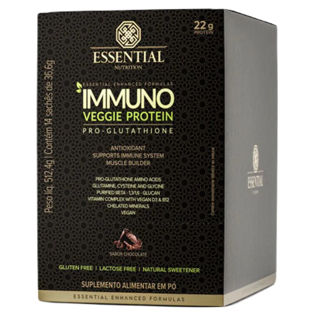 Suplemento Essential Nutrition Immuno Veggie Protein Pro-Glutathione Chocolate Sachê 36,6g 14 unidades 