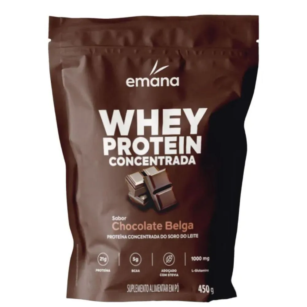 Whey Protein Emana Suplementos Concentrada Chocolate Belga 450g