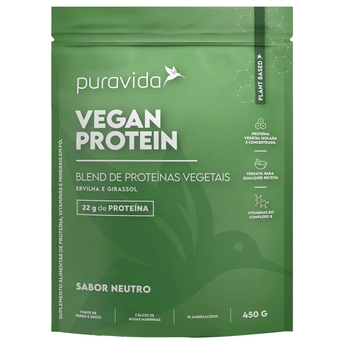 BLEND PROTEíNAS VEGETAIS VEGAN PROTEIN 450G – PURA VIDA Neutro