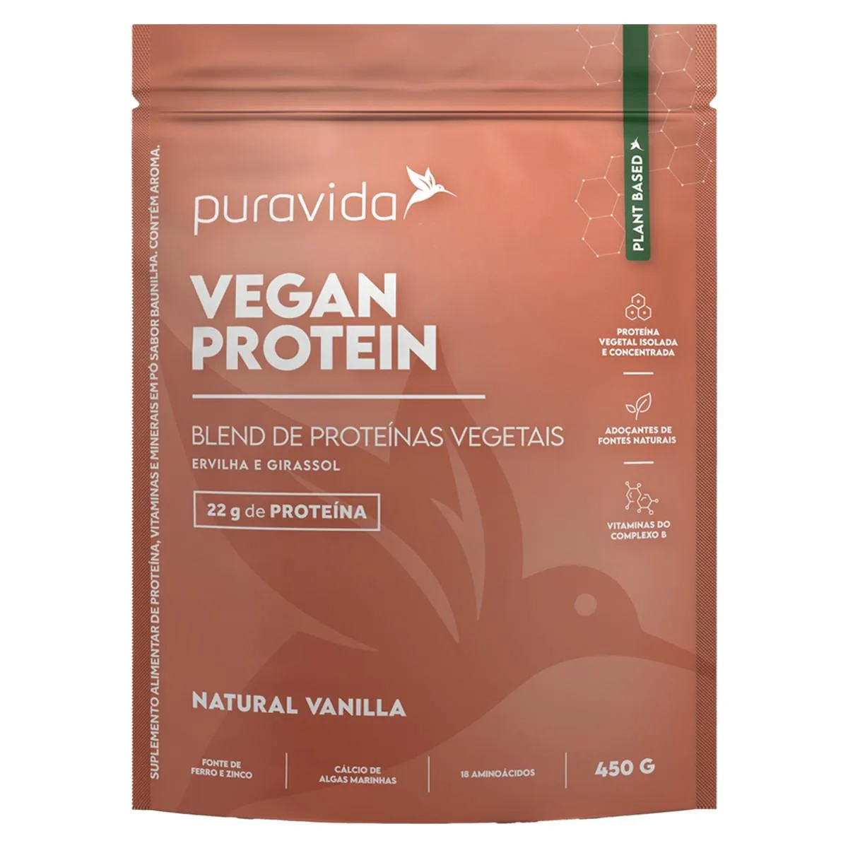Proteína em Pó Pura Vida Blend de Proteínas Vegetais Vegan Protein Baunilha 450g 