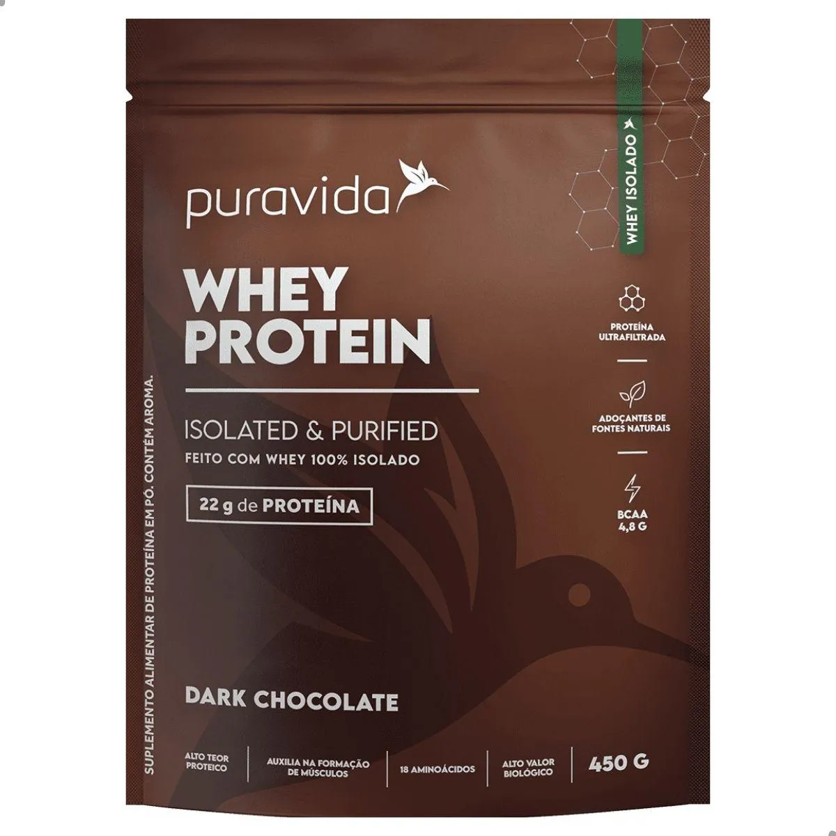 Whey Protein Isolado Puravida Isolated & Purified Dark Chocolate 450g
