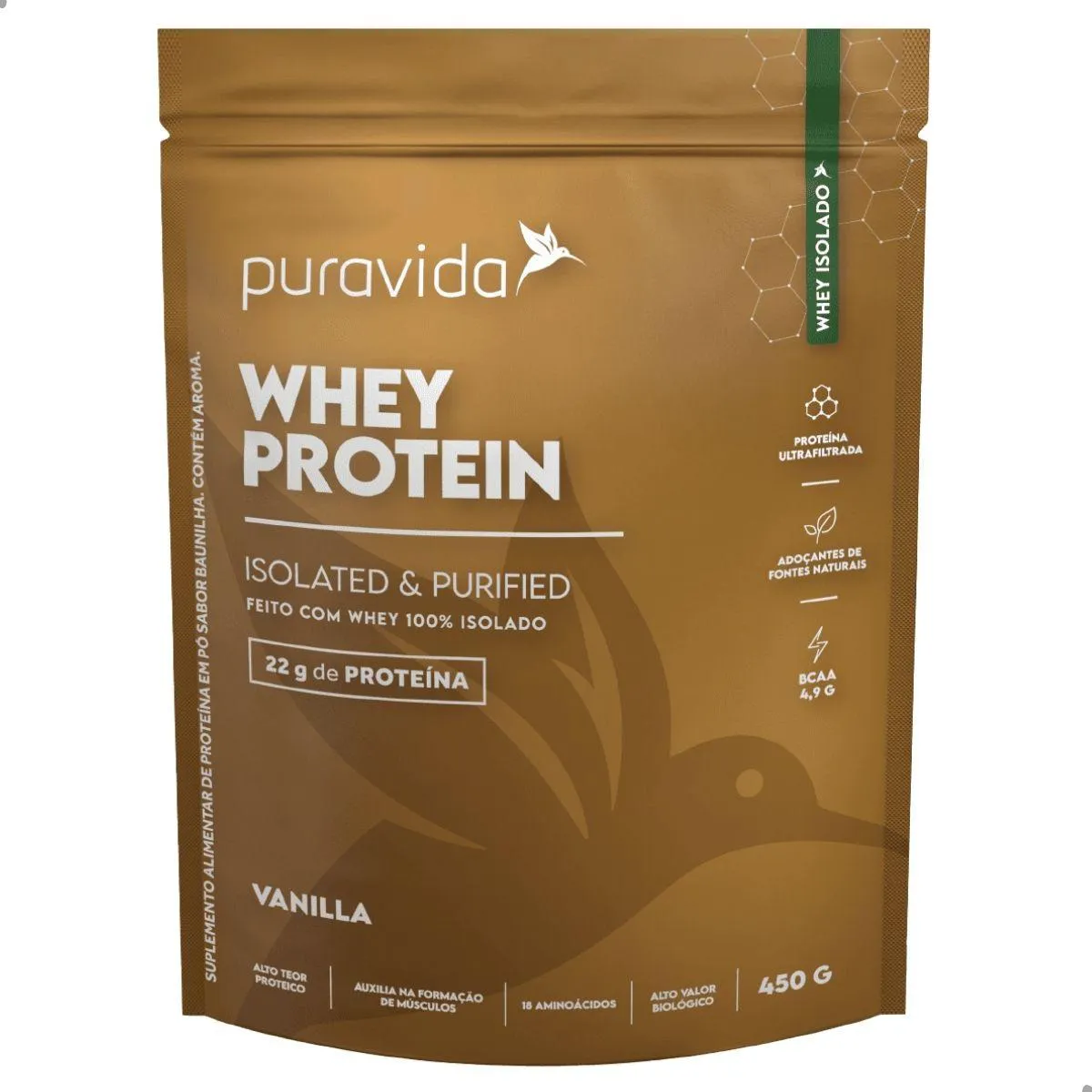 Whey Protein Isolado Puravida Isolated & Purified Vanilla 450g