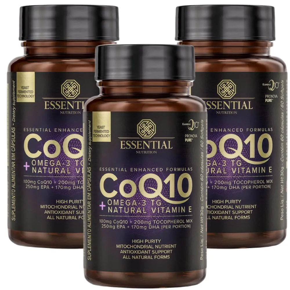 KIT 3X COQ10 + ÔMEGA 3 TG + VITAMIN E 60 CáPSULAS ESSENTIAL