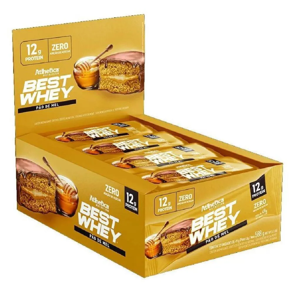 BEST WHEY BAR 12G PROTEIN 12 BARRAS DE 49G ATLHETICA PÃO DE MEL