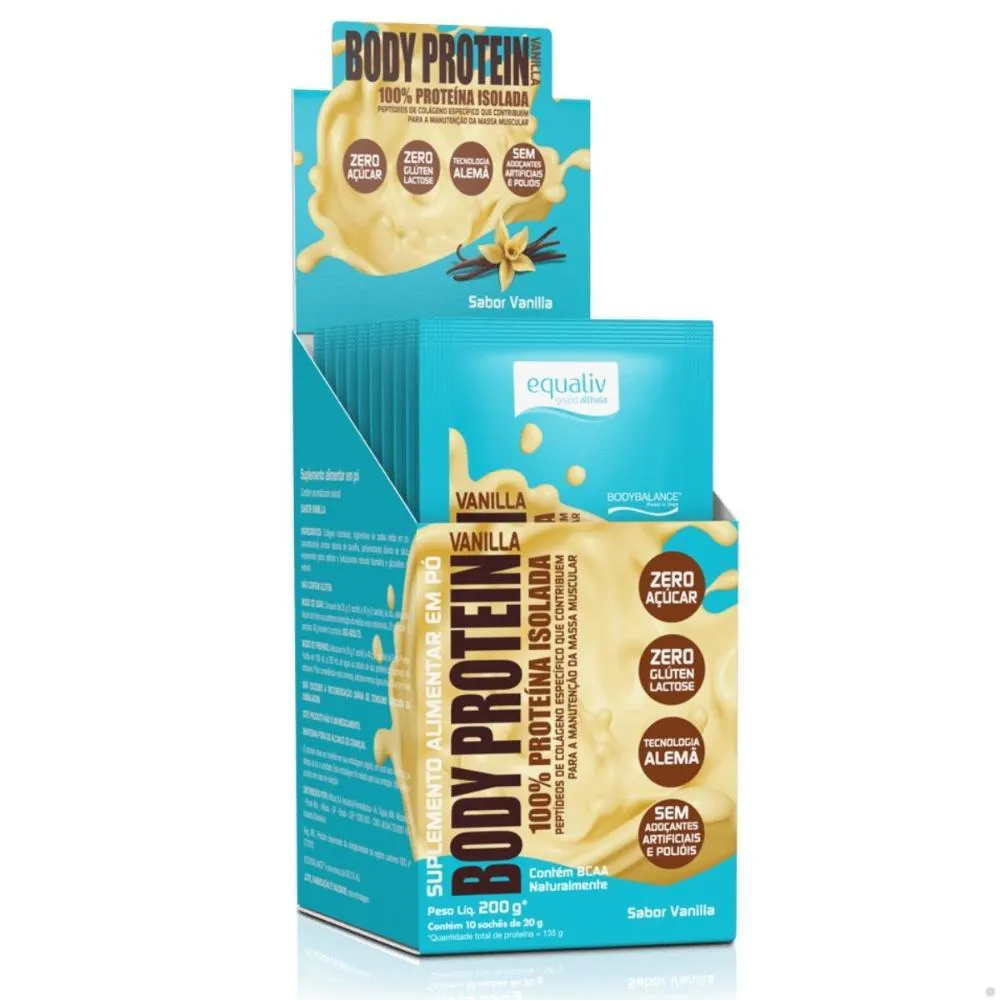Suplemento Equaliv Body Protein 100% Isolado Baunilha Caixa com 10 Sachês 20g