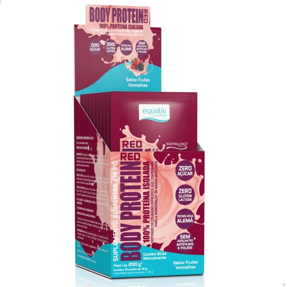 Suplemento Equaliv Body Protein 100% Isolado Frutas Vermelhas Caixa com 10 Sachês 20g