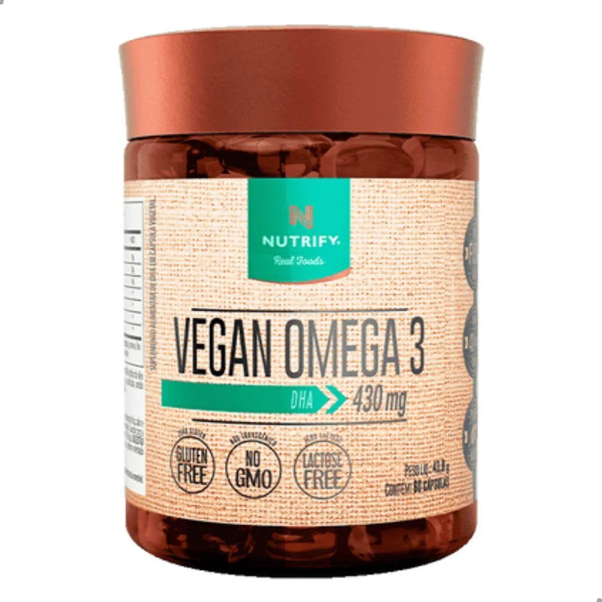 VEGAN OMEGA 3 DHA 430MG 60 CAPSULAS NUTRIFY SEM Sabor
