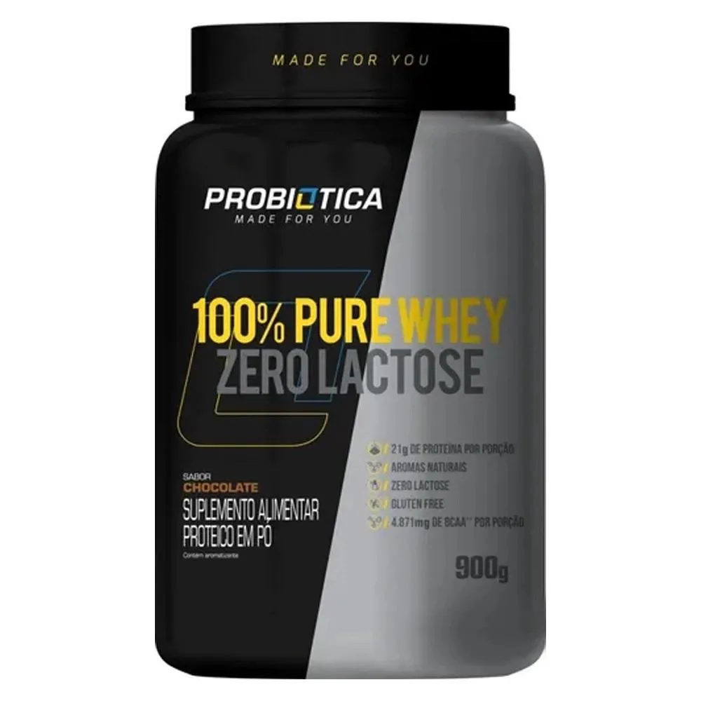 100% PURE WHEY ZERO LACTOSE 900 G - PROBIóTICA - MORANGO