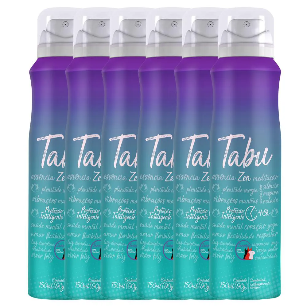 Kit Desodorante Antitranspirante Aerosol Tabu Zen 48h 150ml 6 unidades