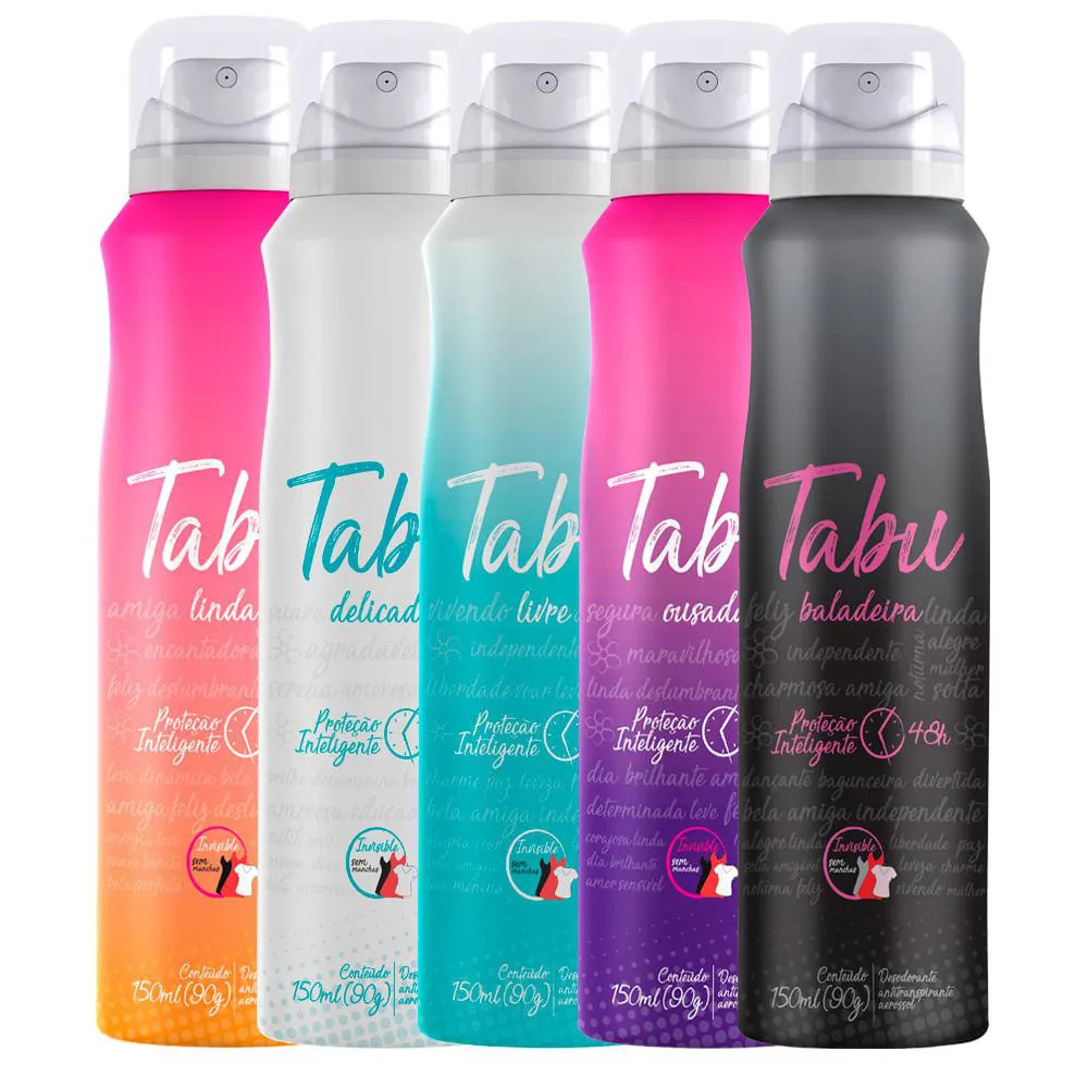 Kit Desodorante Antitranspirante Aerosol Tabu Collection Feminino 48h 150ml 5 unidades