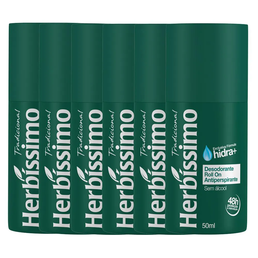 Kit Desodorante Antitranspirante Roll-On Herbíssimo Tradicional 50ml 6 unidades