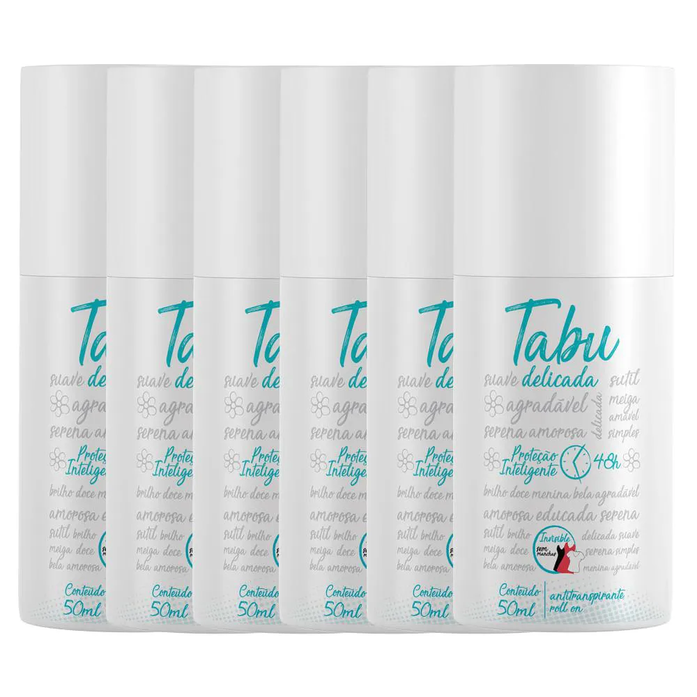 KIT DESODORANTE ROLL ON ANTITRANSPIRANTE TABU DELICADA 50ML COM 6 UNIDADES