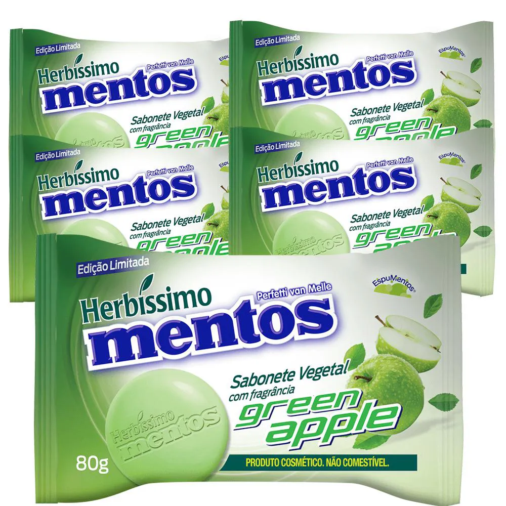 KIT SABONETE VEGETAL HERBISSIMO MENTOS GREEN APPLE -  C/5 UNIDADES