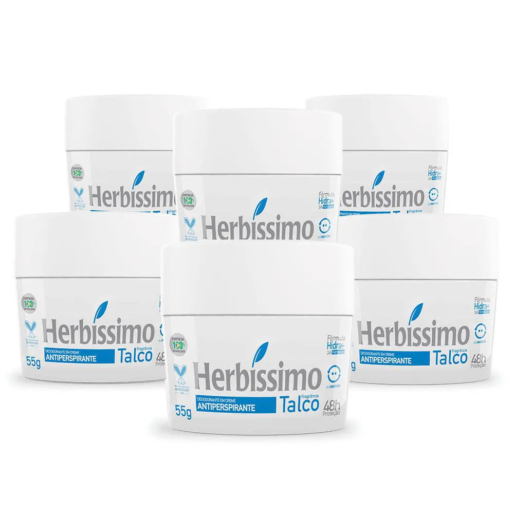 Kit Desodorante Antitranspirante Creme Herbíssimo Talco 55g 6 unidades 