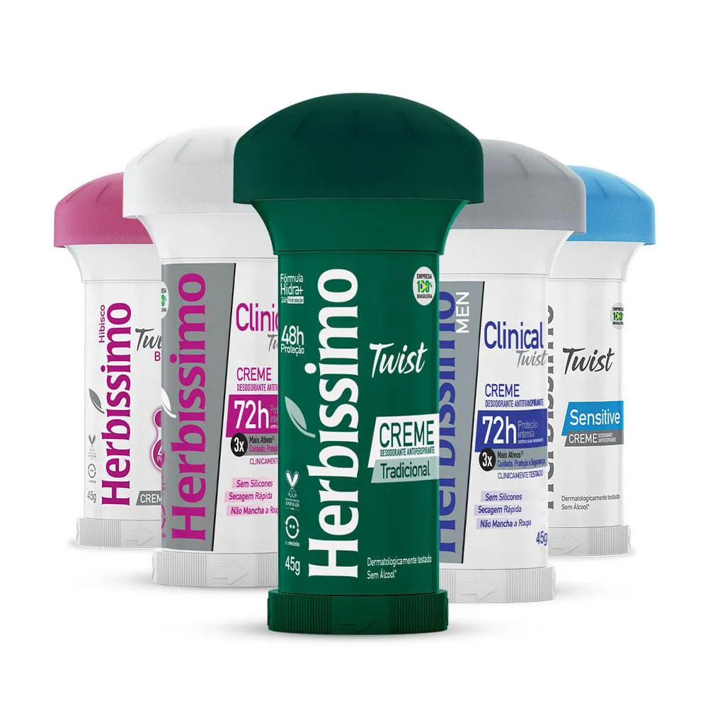 KIT DESODORANTE TWIST VARIADOS HERBISSIMO 45G C/5 UNIDADES