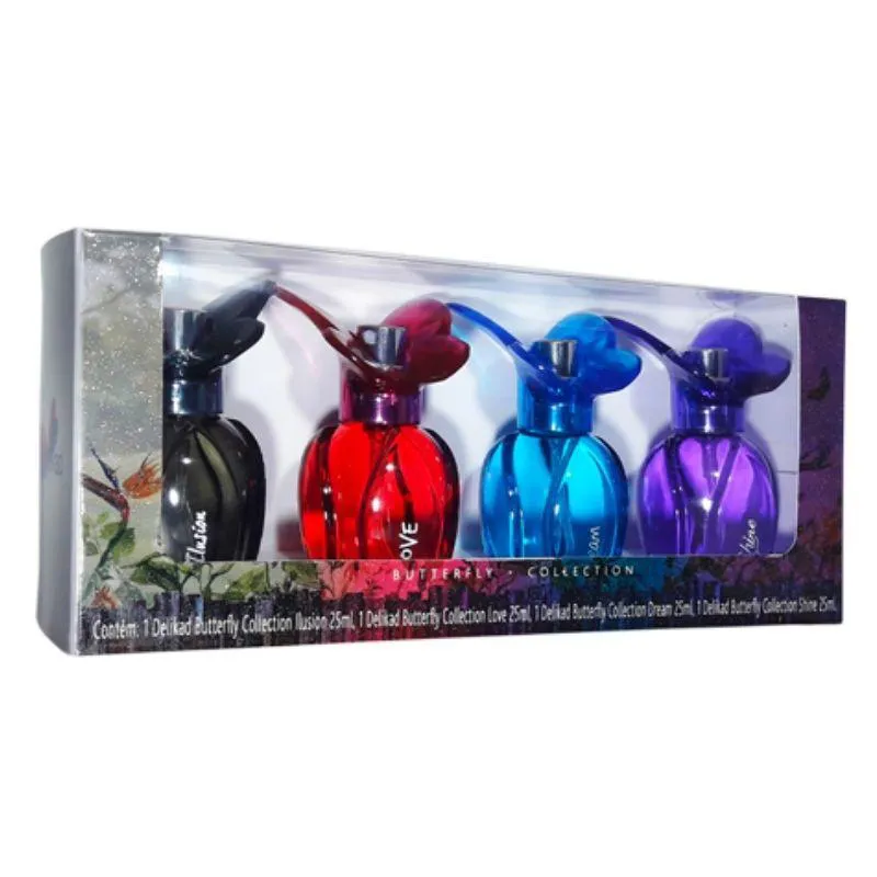 Kit Quarteto II Mini Butterfly Collection Delikad Deo Colônia Feminino Love 25ml + Shine 25ml + Dream 25ml + Ilusion 25ml